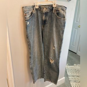 Lucky Brand Mid Rise Straight Leg Raw Hem Crop Distressed Jeans SZ 12/31